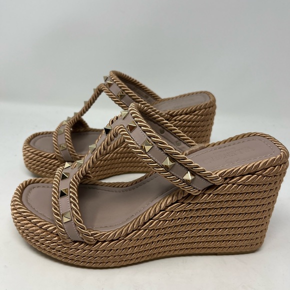Valentino Rockstud Torchon T-Strap Rope Espadrille Wedge Sandal Platform size 39 - Picture 5 of 10